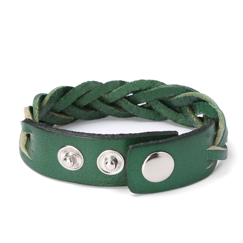 CCBFY Genuine Leather Bracelet Braided Sporty Wide Wristband Punk Jewelry for Men Women Green - Image 3